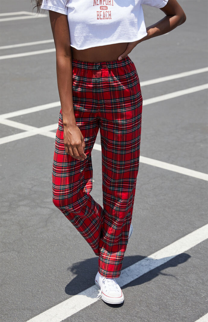 ladies red plaid pants