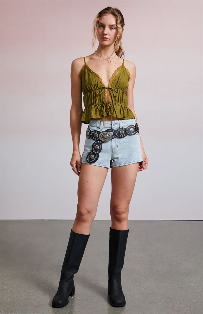 Third Charm Quinn Tie Front Lace Trim Tank Top