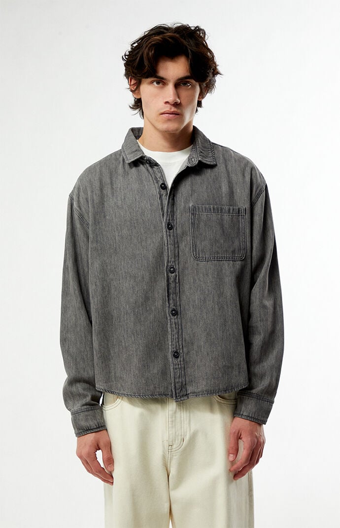 Pacsun Washed Black Denim Long Sleeve Shirt