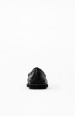 Black Eco Authentic Original Penny Double Sole Croc Embossed Loafers image number 3