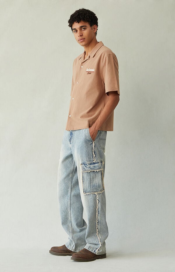 Pacsun Dylan Baggy Jeans Cargo Frayed Light Indigo