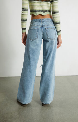 Light Blue Ripped Low Rise Baggy Jeans image number 4