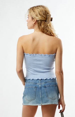 Pointelle Ruffle Strapless Sweater image number 4