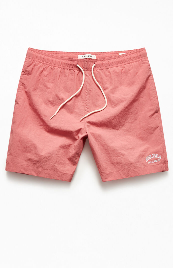 Embroidered Logo Solid 17" Swim Trunks