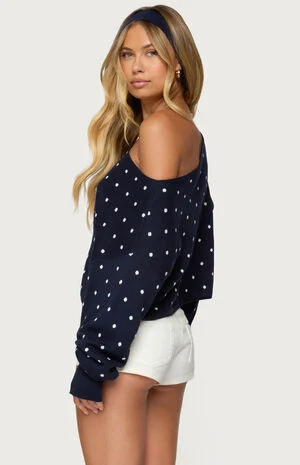 Oversized Off Shoulder Polka Dot Sweater image number 3
