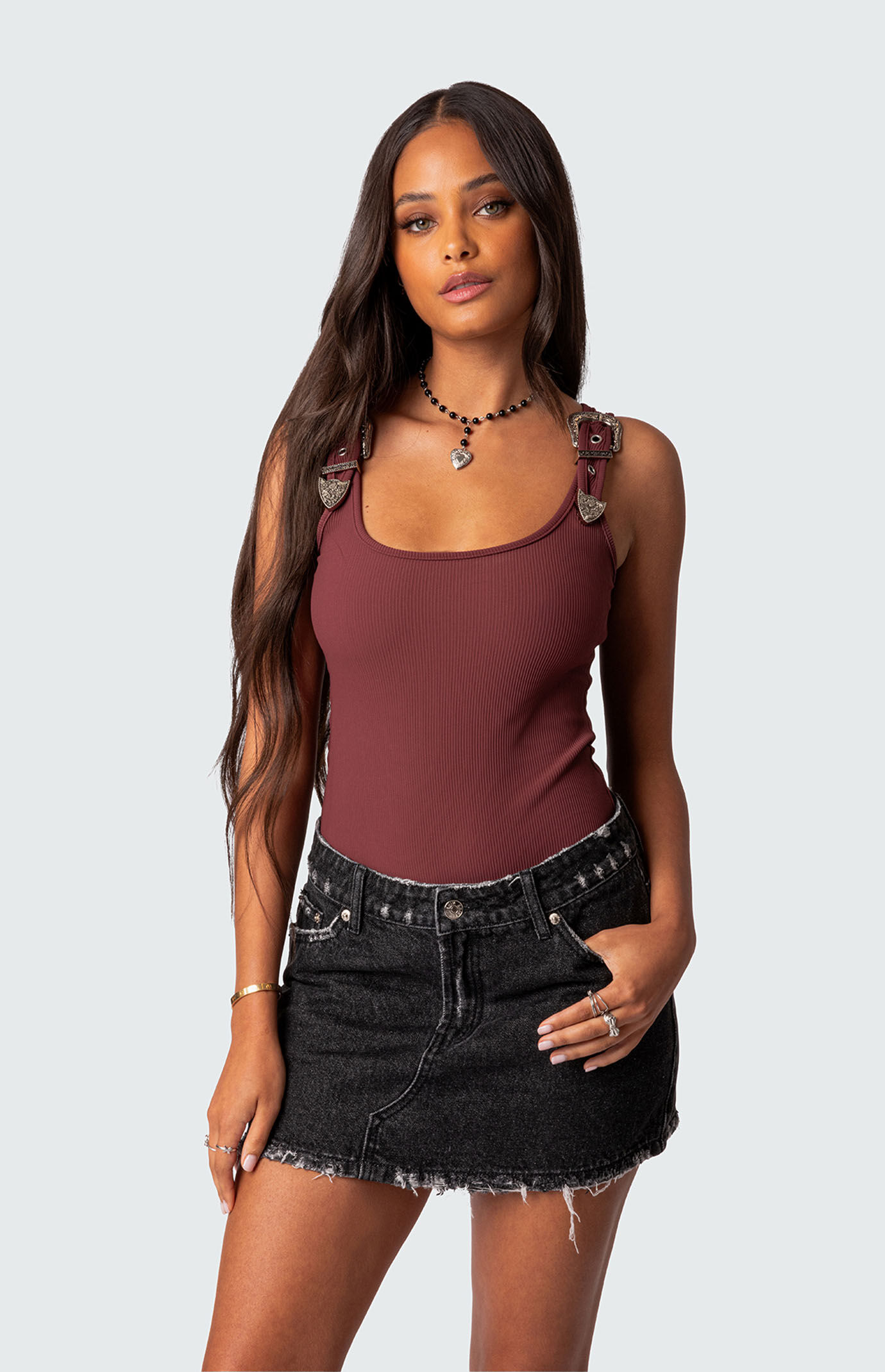 Edikted Laney Ribbed Buckle Strap Bodysuit PacSun