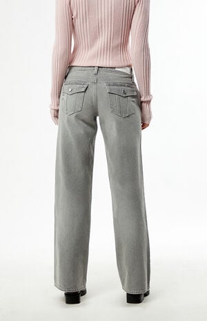 Zoe Low Rise Girlfriend Jeans Button Pocket Gray image number 4