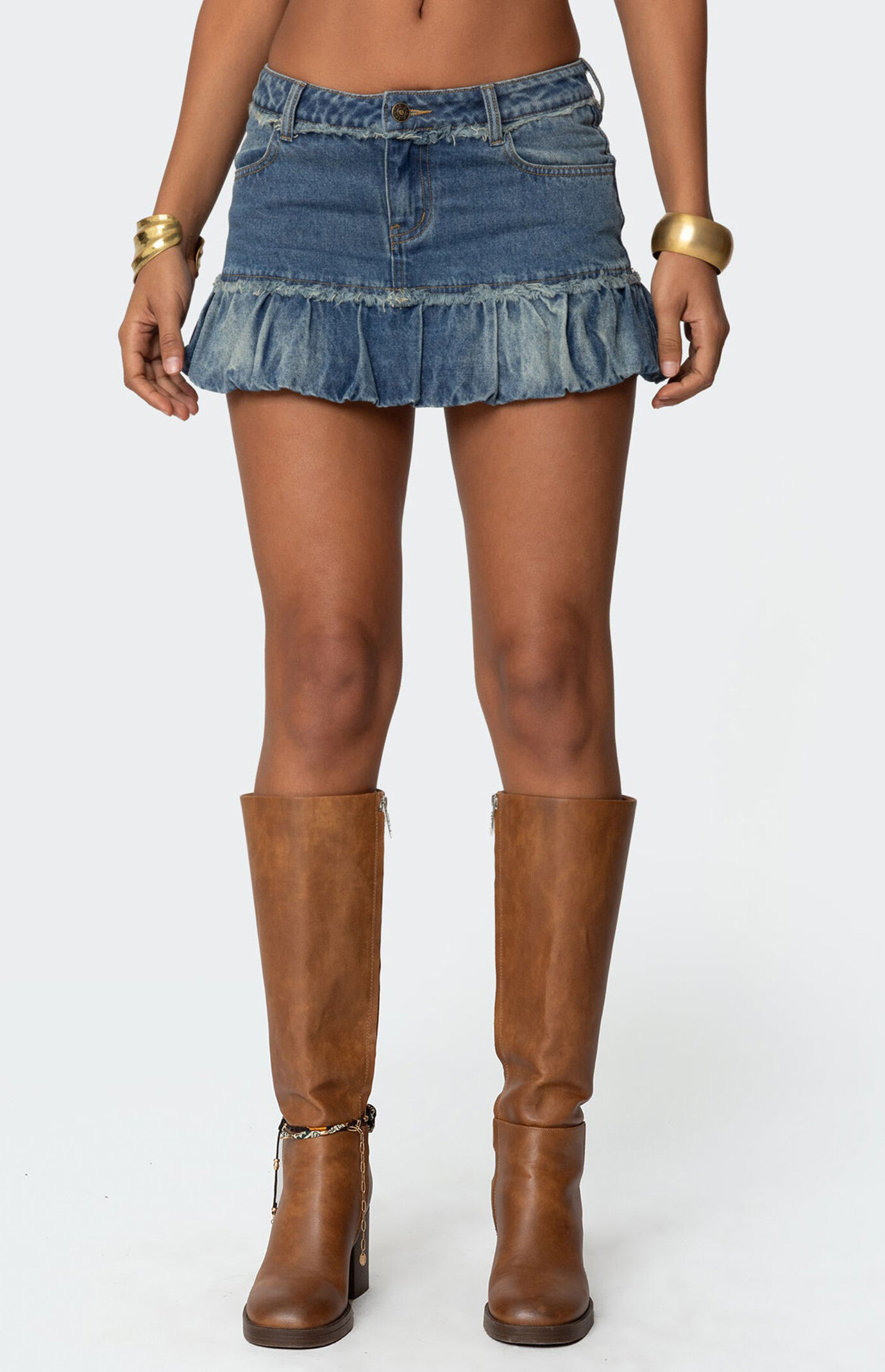 Edikted Bubble Hem Denim Mini Skirt