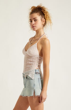 Netted Asymmetrical Halter Top image number 3