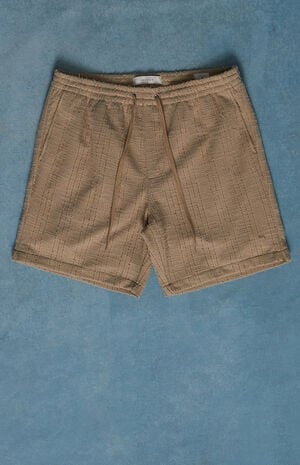 Brown Textured Linen Shorts image number 1