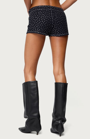 Moirah Rhinestone Denim Micro Shorts image number 3