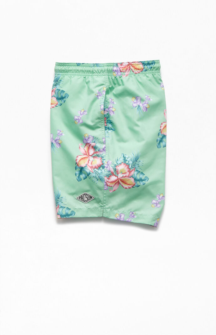 Mint Floral 16.5" Swim Trunks