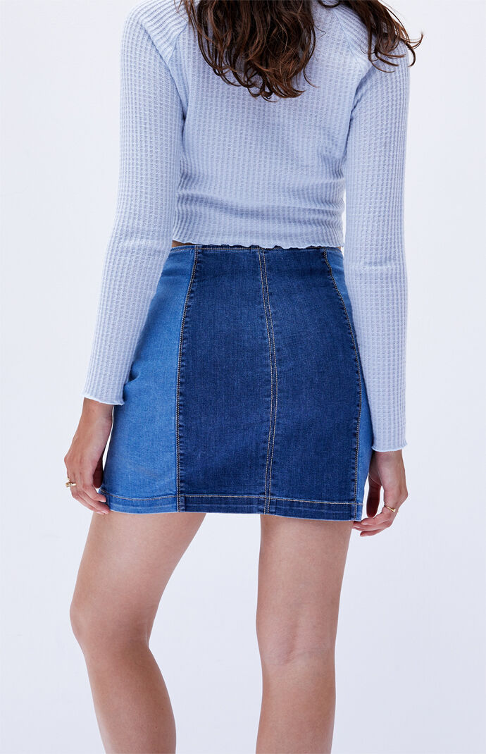 Dual Blue Panel Denim Mini Skirt