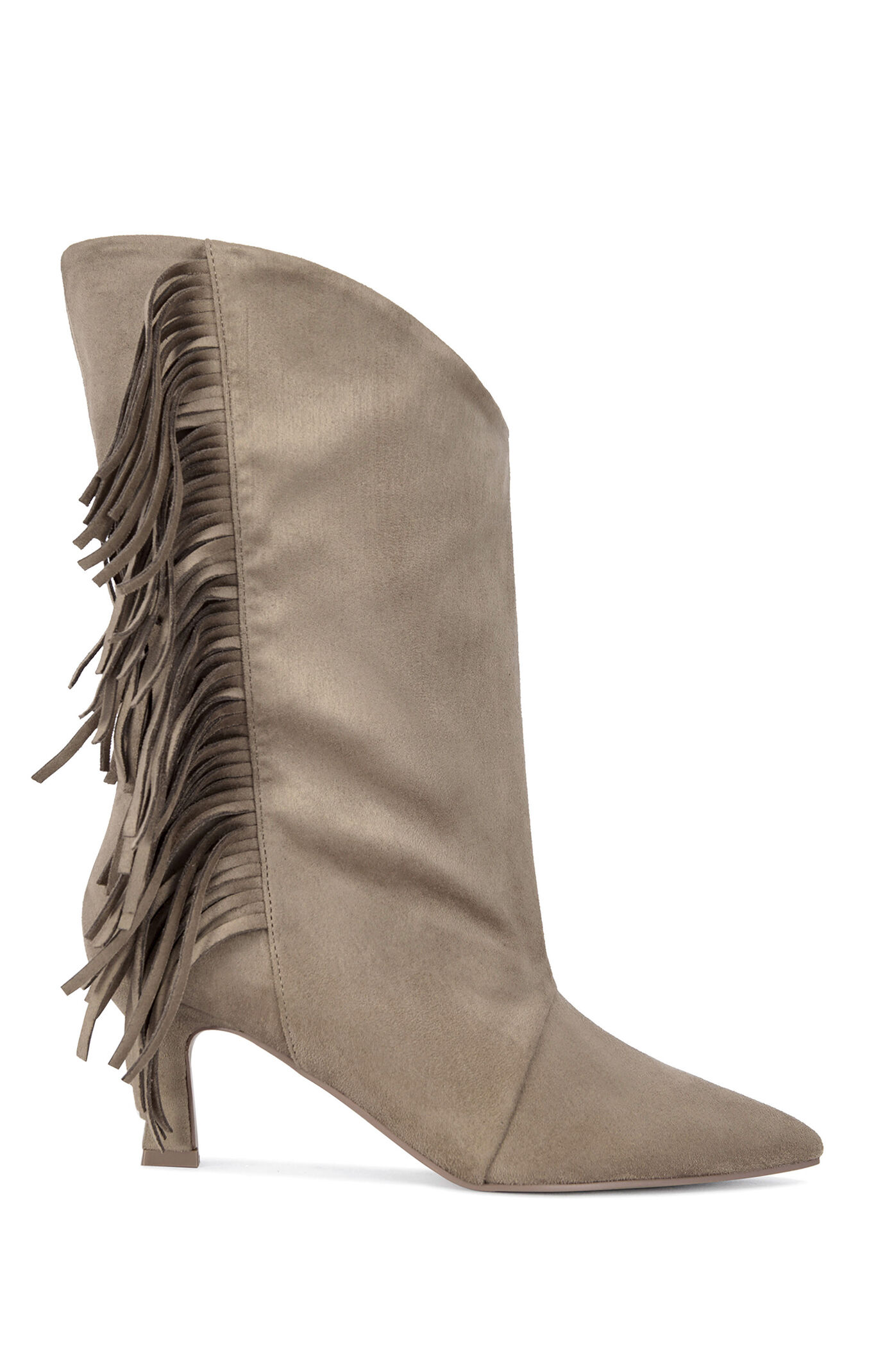 AZALEA WANG Women's Sariah Taupe Fringe Booties
