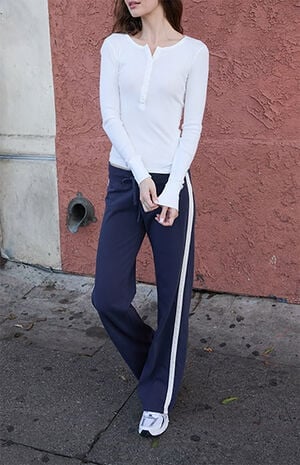 Blue Hilary Side Stripe Yoga Baggy Sweatpants image number 1