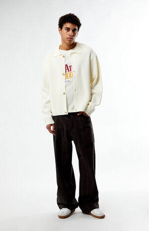 Cream Button Front Polo Sweater image number 4