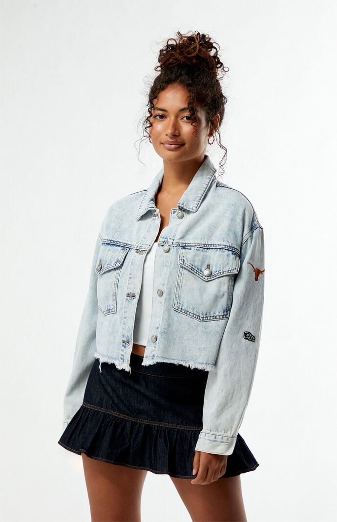 HYPE & VICE Texas Longhorns Frayed Cropped Denim Jacket