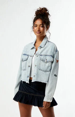 Texas Longhorns Frayed Cropped Denim Jacket image number 1