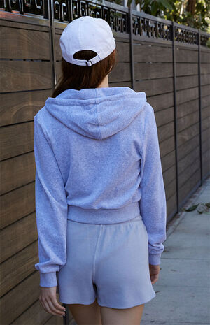 Heather Grey Crystal Velour Full Zip Hoodie image number 3
