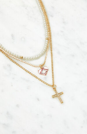 Sweet Cool Multi-layered Heart Cross Necklace