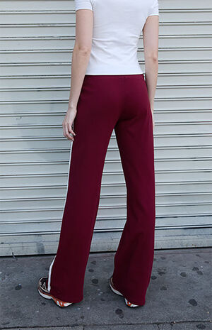 Burgundy Hilary Side Stripe Yoga Baggy Sweatpants image number 4