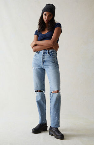 Eco Light Indigo Ripped Dad Jeans image number 4