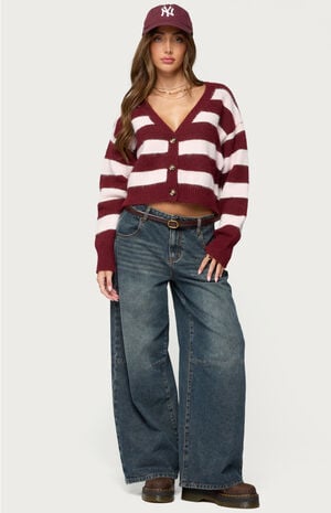 Kaz Striped Knit V Neck Cardigan image number 4