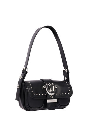 Black Smooth Moto Studded Shoulder Bag image number 2