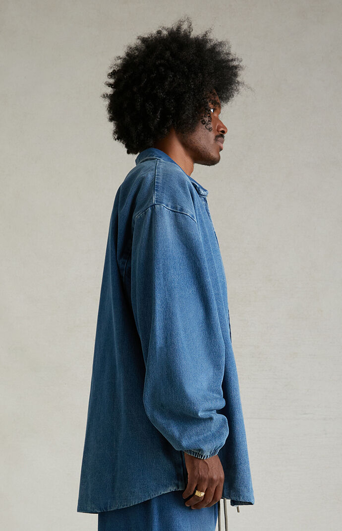 Fear of God ESSENTIALS Medium Wash Denim Overshirt Jacket | Pacsun