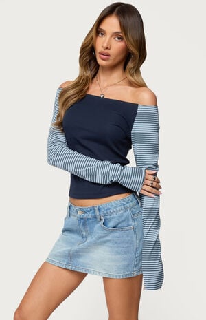 Rion Contrast Striped Off Shoulder Top image number 2