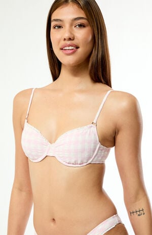 Pink & White Plaid Hazel Underwire Bralette Bikini Top image number 4