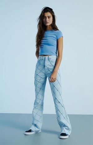 Light Blue Pintuck High Waisted Bootcut Jeans image number 1