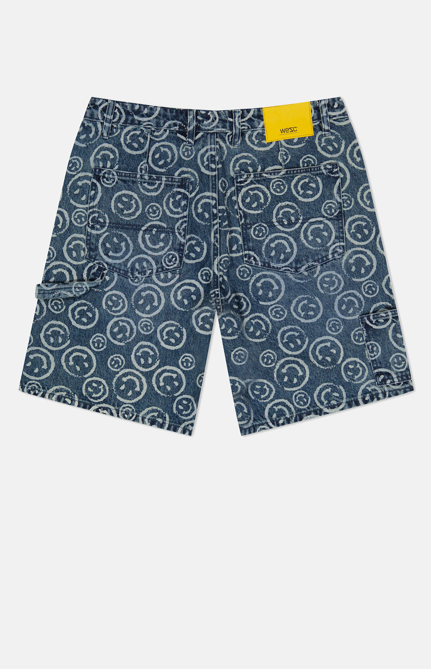 WeSC Smiley AOP Denim Carpenter Baggy Shorts