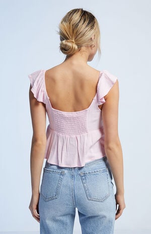 Keyhole Linen Babydoll Top image number 3