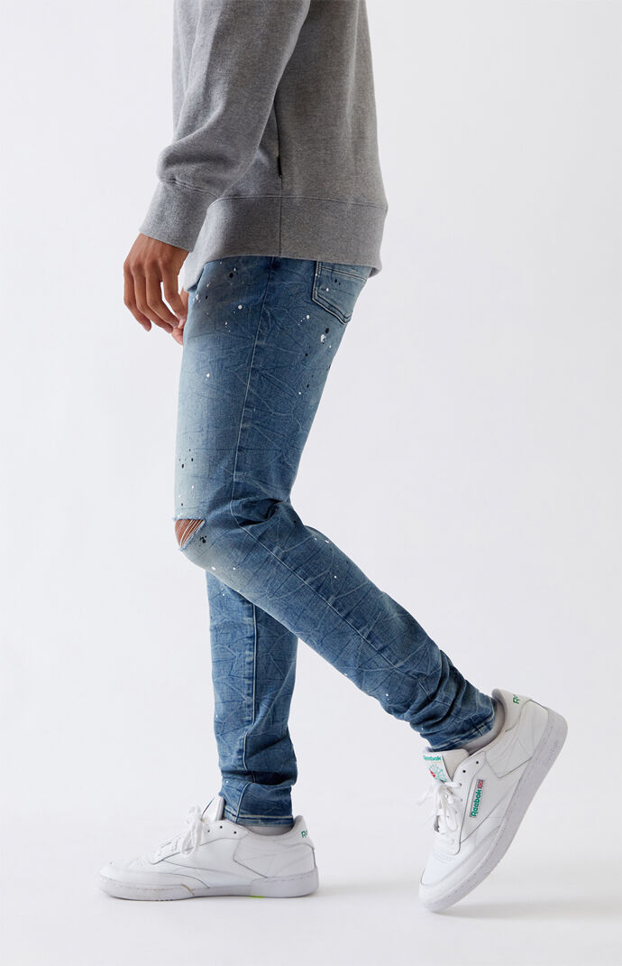 Medium Ripped Splatter Stacked Skinny Jeans
