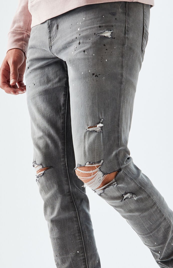 Gray cheap distressed jeans