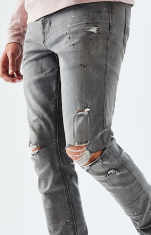 Gray Ripped Stacked Skinny Jeans image number 6