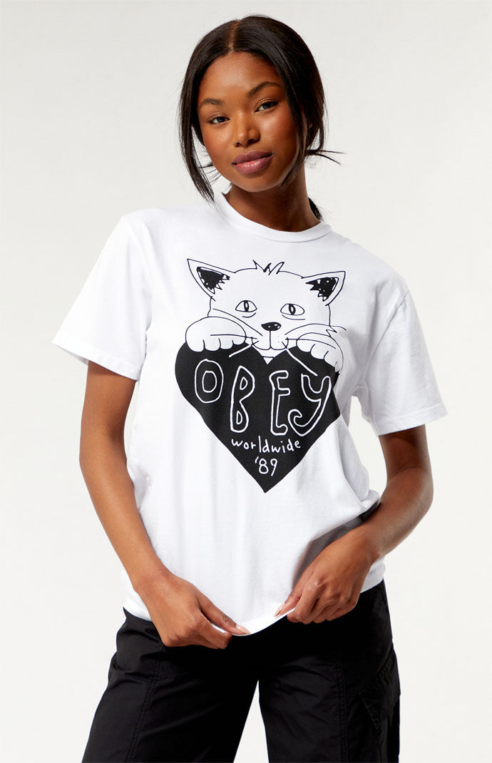 Obey Kitty Heart T-Shirt | PacSun