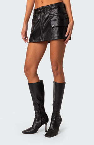 Faux Leather Cargo Mini Skirt image number 4