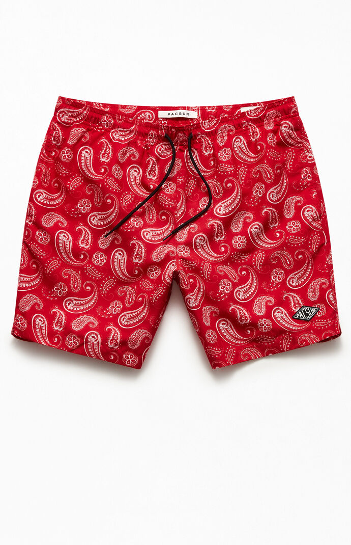 Red Paisley 17" Swim Trunks