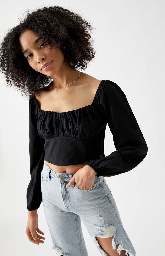 Long sleeve shirred bodice top
