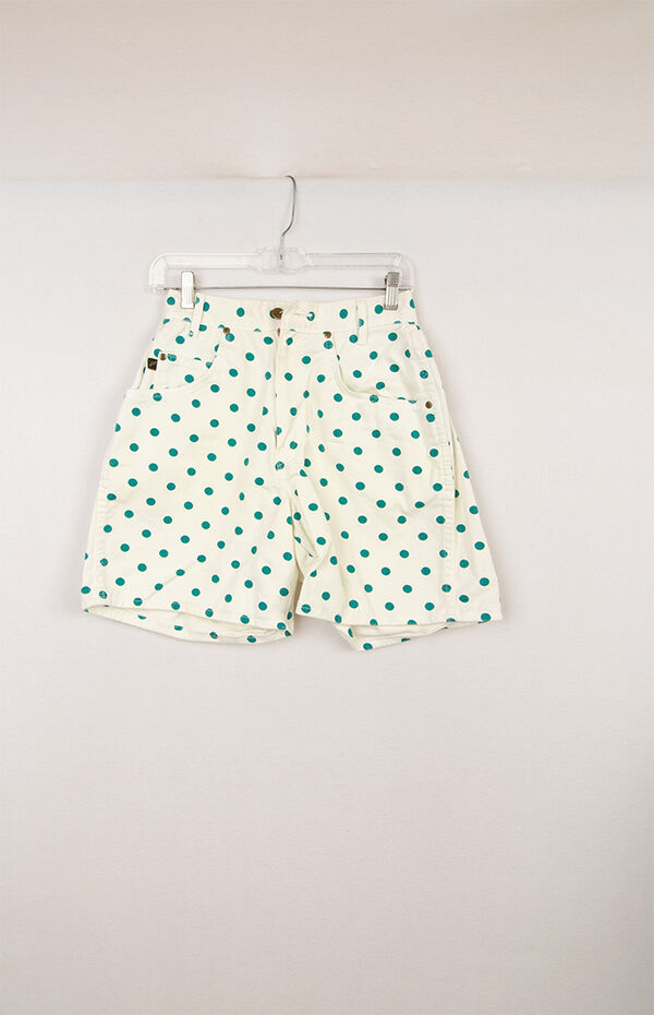 Upcycled Polka Dot High Waisted Denim Shorts