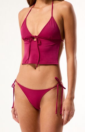 Plum Heather Side Tie Cheeky Bikini Bottom image number 3