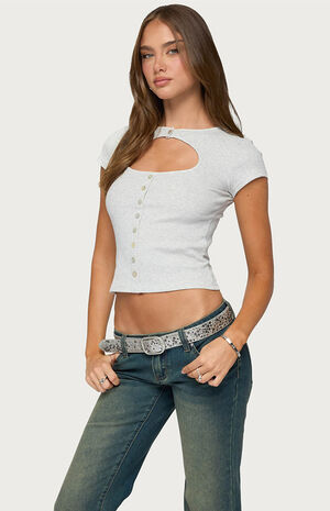 Tyla Button Up Keyhole Cutout Top image number 2
