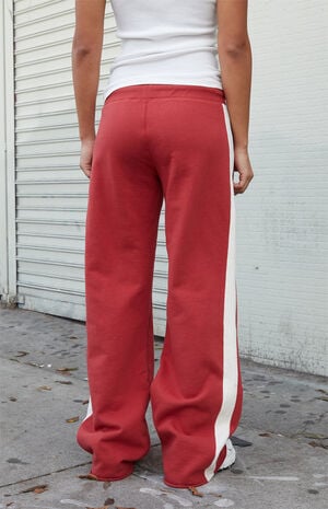 Red Hilary Side Stripe Soft Yoga Baggy Sweatpants image number 4