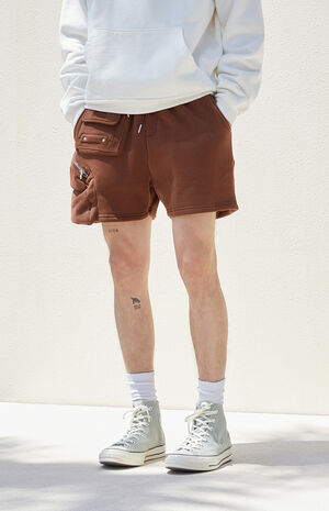 Brown Fleece Cargo Sweat Shorts image number 5