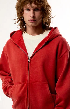 Red Snow Wash Full Zip Hoodie image number 2