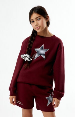 Maroon Plaid Star Embroidered Sweat Shorts
