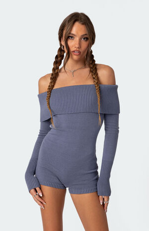 Pandorah Off Shoulder Knitted Romper image number 5