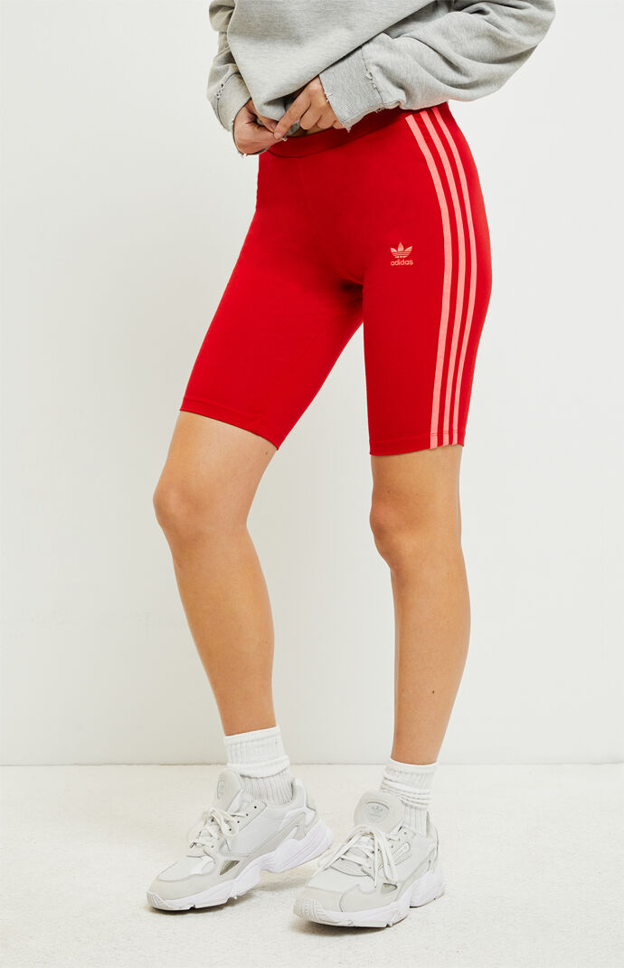 red and white adidas biker shorts